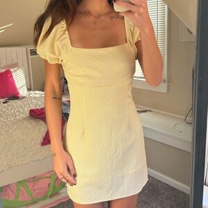 Altar'd State Yellow Mini Dress with Puff Sleeves